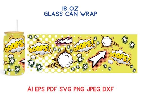 16 Oz Glass Can Wrap COMICS SVG PNG Graphics