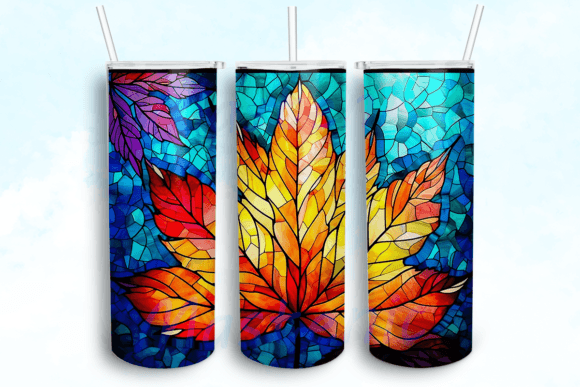 Autumn Fall Stained Glass Tumbler PNG: Graphics for Crafts & Seasonal Branding