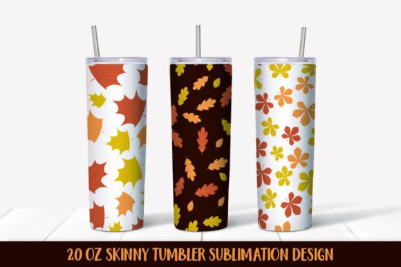 Autumn Leaves Pattern Skinny Tumbler Wrap Graphics