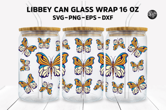 Butterfly Libbey Can Glass SVG Wrap 16oz: Graphics & Tumbler Wraps