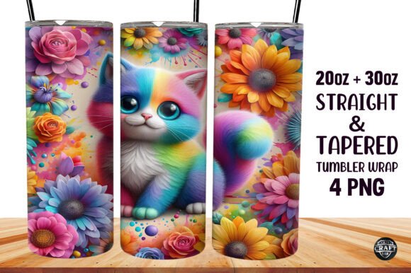 Cat and Flowers Sublimation Tumbler Wrap: Graphics for Thoughtful Tumbler Wraps