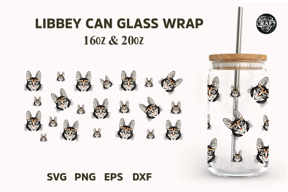 Cat Libbey Can Glass Wrap SVG Design: Graphics & Tumbler Wraps