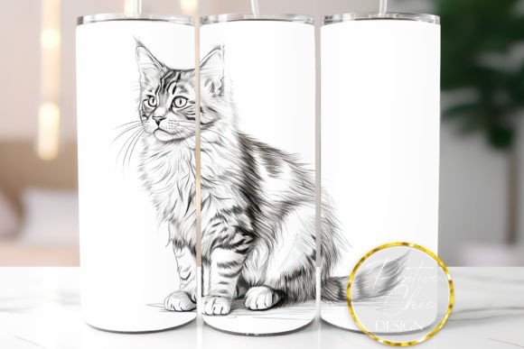 Cat Tumbler Wrap: Black & White Graphics & Illustrations