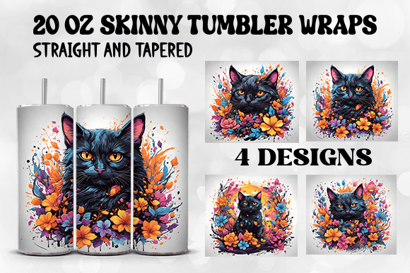 Cat with Flower Tumbler Wrap 20oz Design