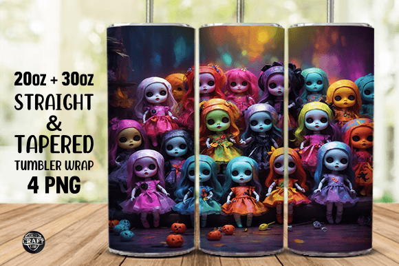 Colorful Spooky Dolls Tumbler Wraps Graphics