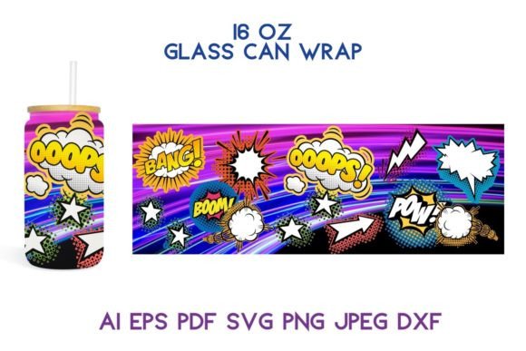 COMICS Space 16 Oz Glass Can Wrap SVG Graphics