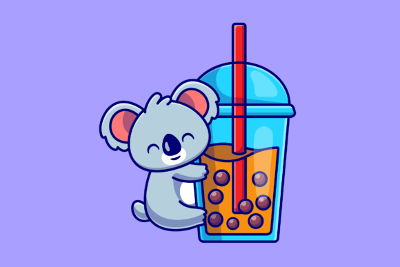 Cute Koala Hug Boba Milk Tea Cup Cartoon Graphics