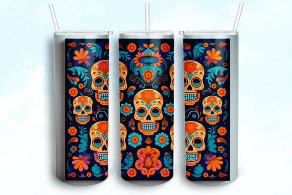 Day of the Dead 20 Oz Skinny Tumbler PNG: Graphics for Crafts