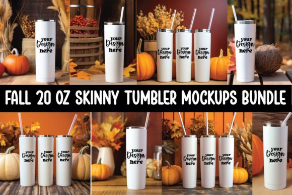 Fall 20 Oz Skinny Tumbler Mockups Bundle: Graphics for Bottles Amp