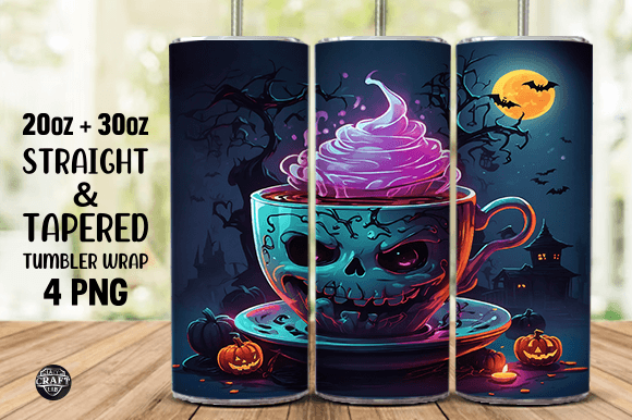 Halloween Coffee Cup Tumbler Wrap PNG: Graphics for Tumbler Wraps