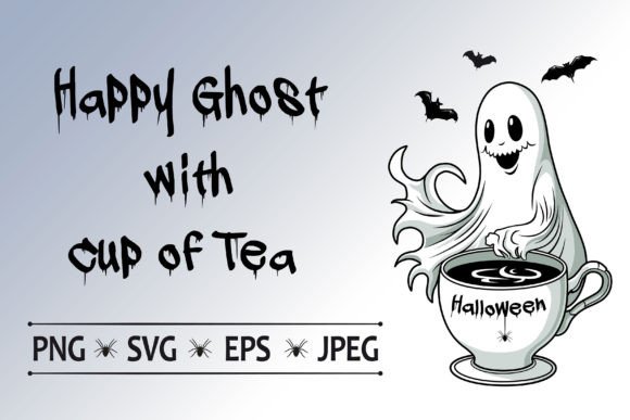 Halloween Ghost with a Cup of Tea: Graphics & Illustrations