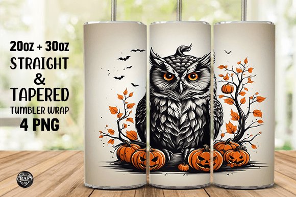 Halloween Owl Pumpkin Tumbler Wrap PNG: Graphics for Tumbler Wraps
