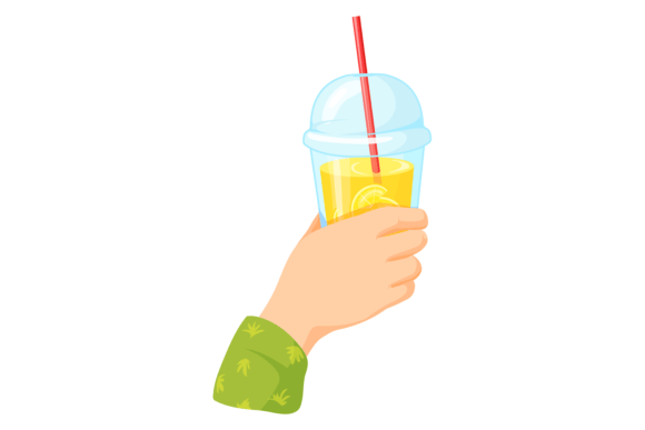 Hand with Lemonade Drink in Plastic Cup: Graphics & Illustrations