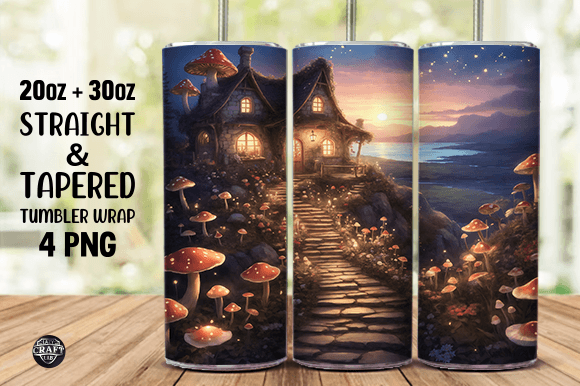 House with Mushrooms Tumbler Wrap PNG Graphics