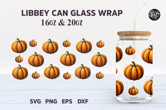 Libbey Can Glass Pumpkin Halloween SVG 1: Graphics & Tumbler Wraps