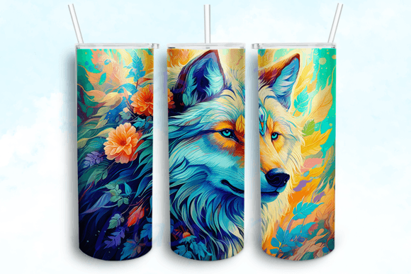 Magical Wolf Floral Tumbler PNG: Graphics for Crafts Sellers