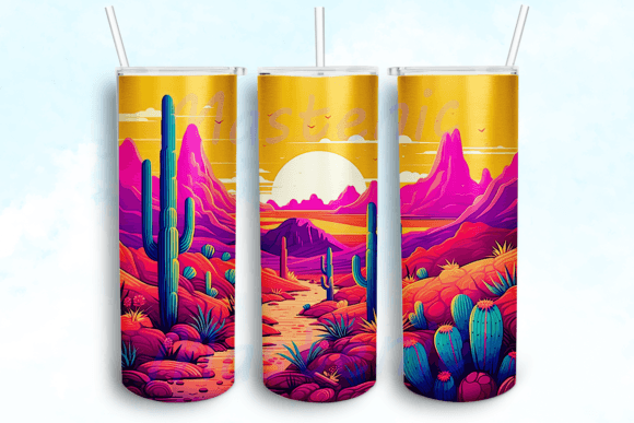 Neon Sunset Desert Tumbler PNG: Graphics for Crafts Sellers