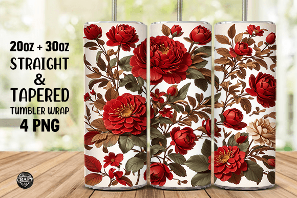 Red Antique Flower Tumbler Wrap Sublimat