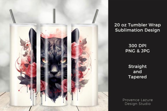 Red Roses Black Cat Tumbler Wraps Graphics