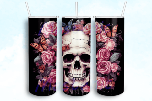 Skull and Butterflies Tumbler PNG: Graphics for Crafts Sellers
