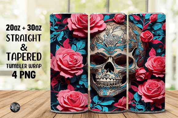 Skulls and Roses Tumbler Wrap 20oz PNG Graphics