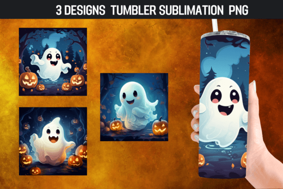 Spooky Ghost Halloween Tumbler Wrap: Graphics for Crafts & Content