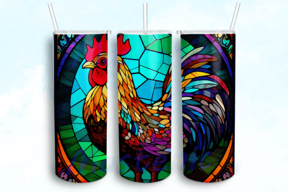 Stained Glass Chicken Tumbler PNG: Graphics for Crafts & Charm