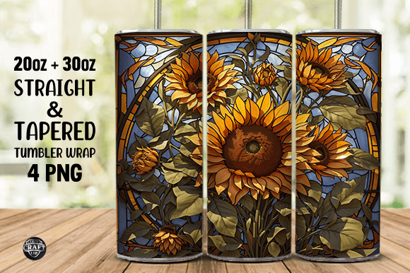 Sunflower Tumbler Graphics: Stained-Glass Tumbler Wraps