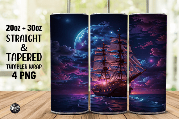 Tumbler Wrap Ship in the Water at Night Graphics