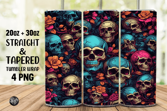Vintage Skull Halloween Tumbler Wrap PNG Graphics
