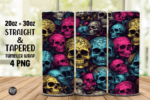 Vintage Skull Pattern Tumbler Wrap PNG: Graphics for Bold Tumbler Wraps
