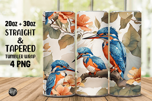 Watercolor Kingfisher Bird Tumbler Wrap Graphics